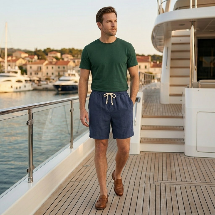 Men's Linen Beach Shorts Drawstring Lightweight Casual Summer
