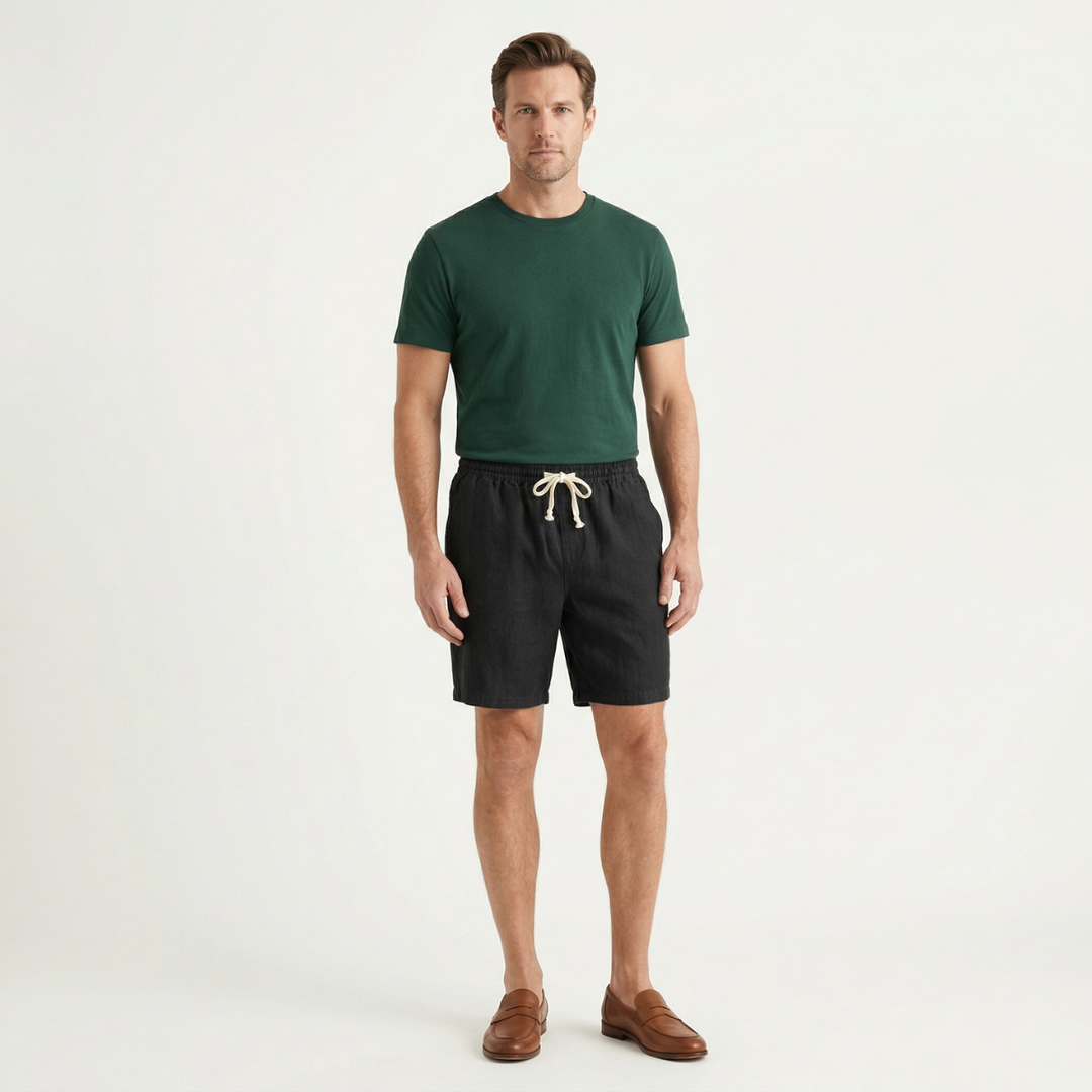 Men's Linen Beach Shorts Drawstring Lightweight Casual Summer