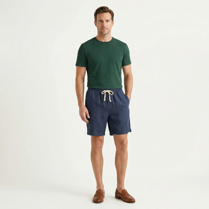 Men's Linen Beach Shorts Drawstring Lightweight Casual Summer