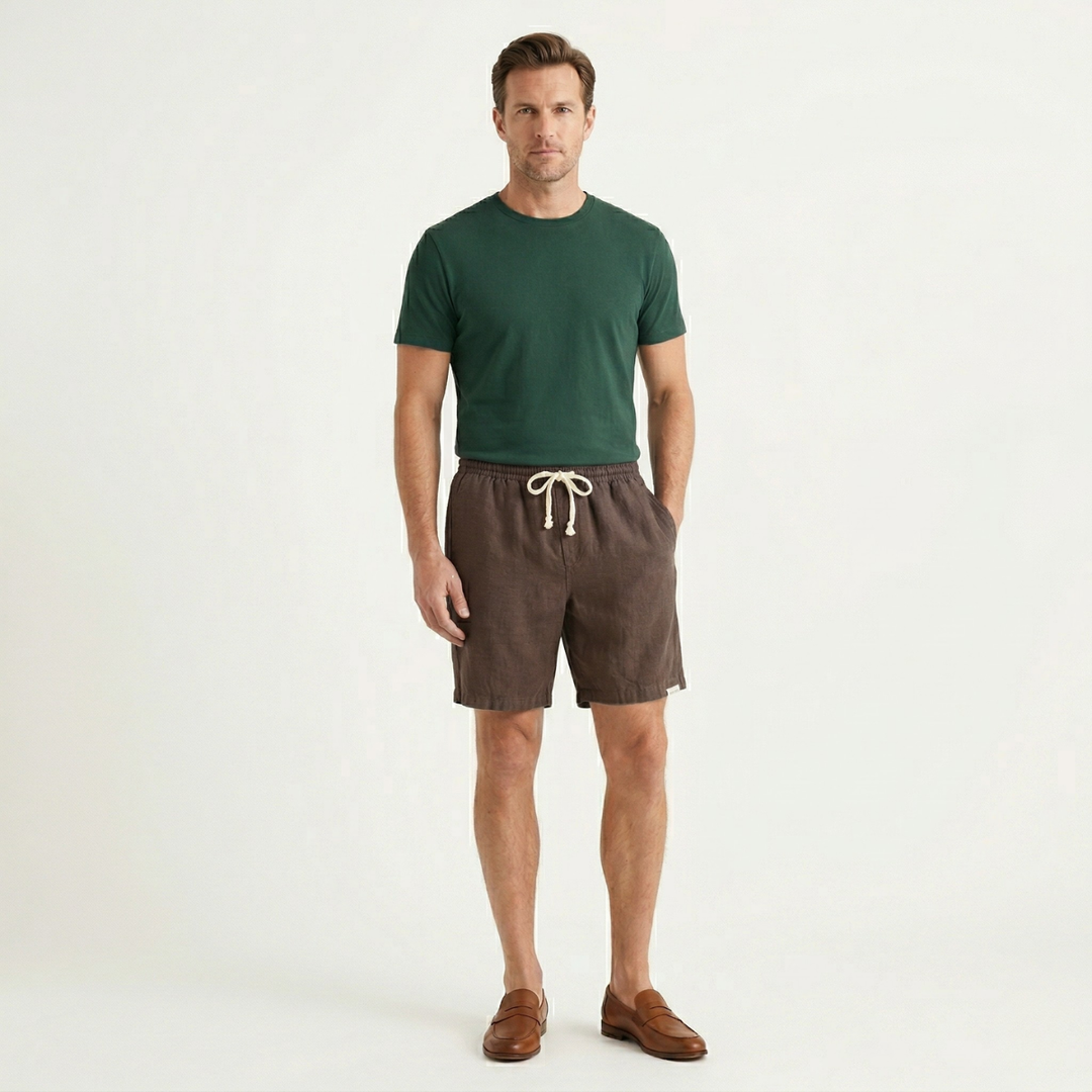Men's Linen Beach Shorts Drawstring Lightweight Casual Summer