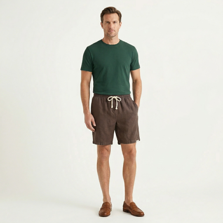 Men's Linen Beach Shorts Drawstring Lightweight Casual Summer