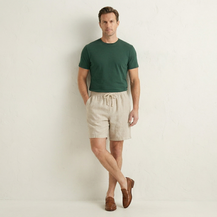 Men's Linen Beach Shorts Drawstring Lightweight Casual Summer