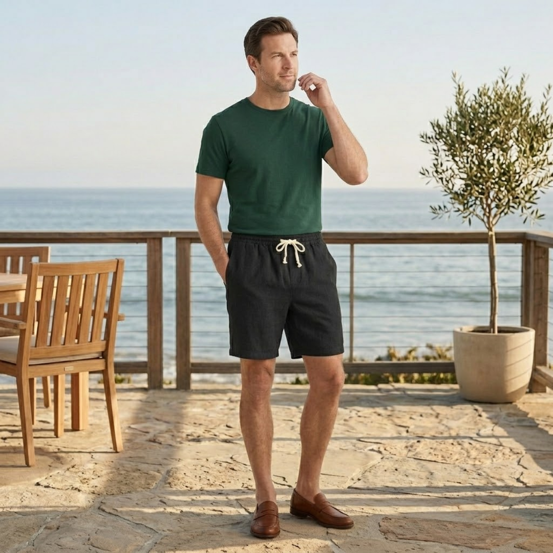 Men's Linen Beach Shorts Drawstring Lightweight Casual Summer