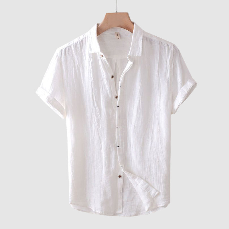 Men's Linen Blend Short Sleeve Button Front Summer Shirt