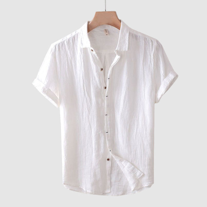 Men's Linen Blend Short Sleeve Button Front Summer Shirt