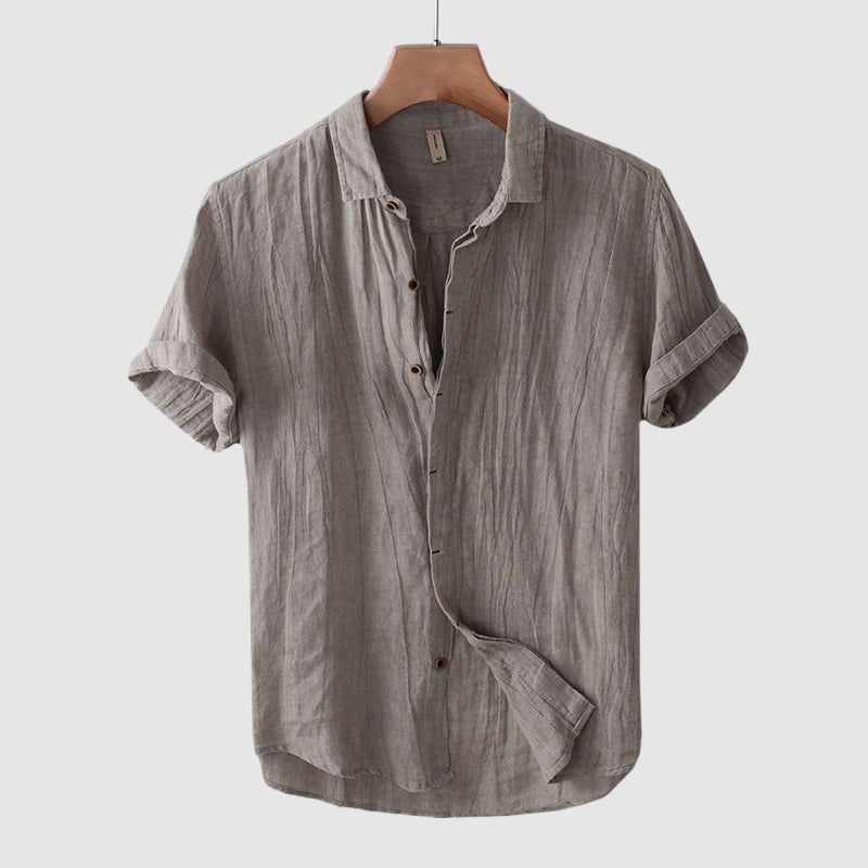 Men's Linen Blend Short Sleeve Button Front Summer Shirt
