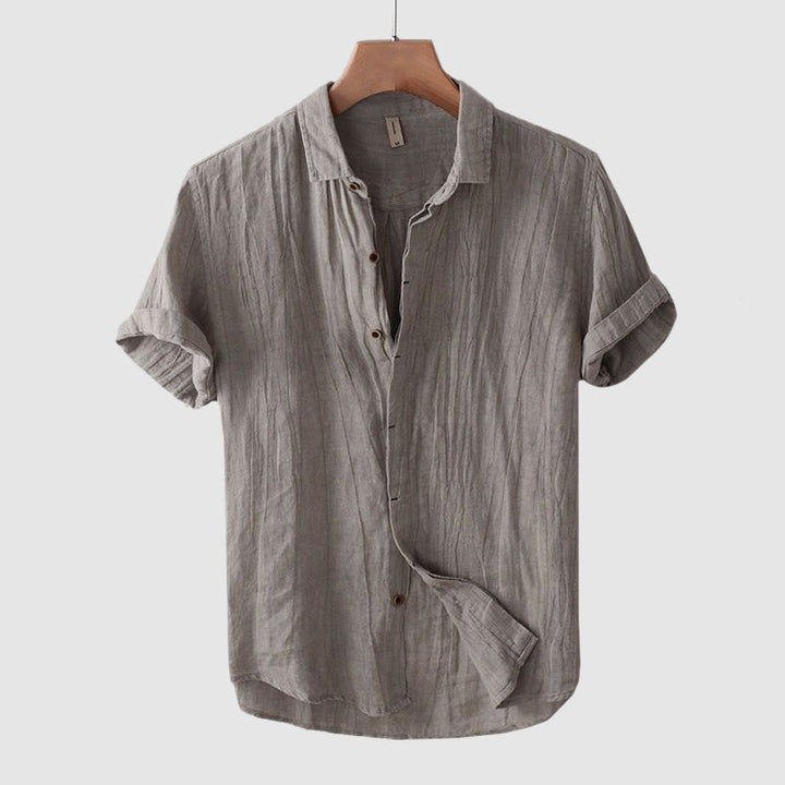 Men's Linen Blend Short Sleeve Button Front Summer Shirt