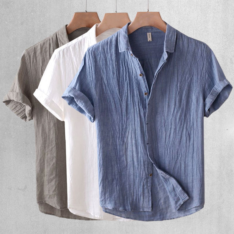 Men's Linen Blend Short Sleeve Button Front Summer Shirt