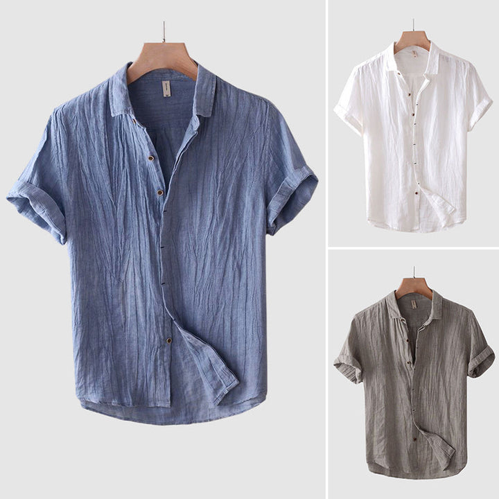 Men's Linen Blend Short Sleeve Button Front Summer Shirt