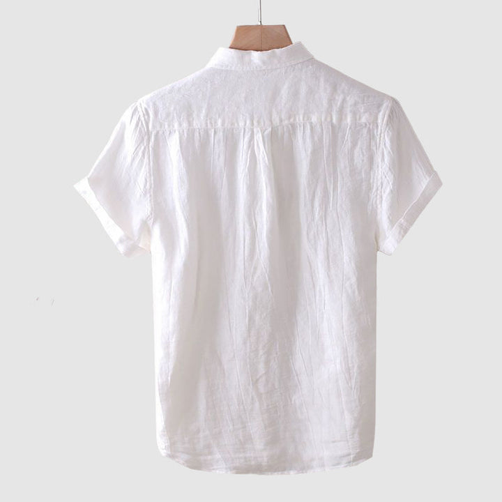 Men's Linen Blend Short Sleeve Button Front Summer Shirt