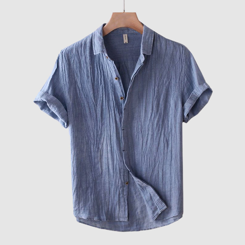 Men's Linen Blend Short Sleeve Button Front Summer Shirt