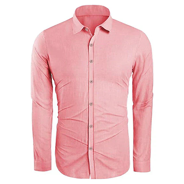 Men's Linen Button Down Shirt Long Sleeve Summer Beach