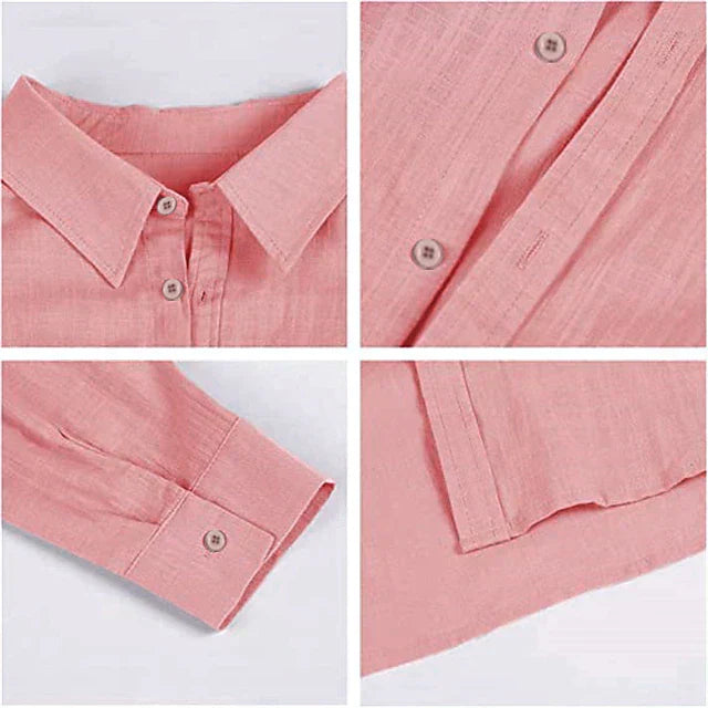 Men's Linen Button Down Shirt Long Sleeve Summer Beach