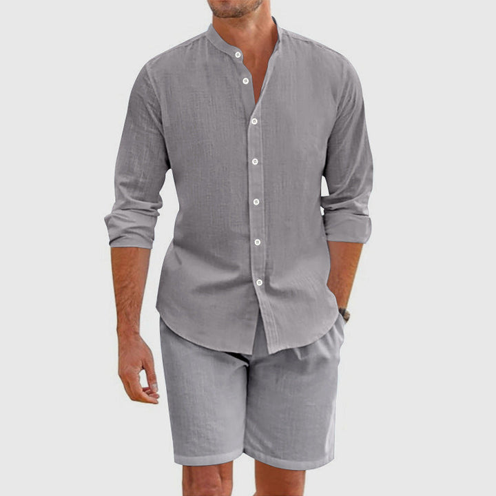 Men's Linen Button Up Shirt and Shorts Co-ord Summer Set