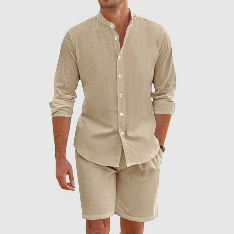 Men's Linen Button Up Shirt and Shorts Co-ord Summer Set