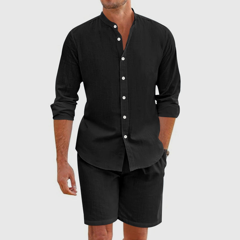 Men's Linen Button Up Shirt and Shorts Co-ord Summer Set