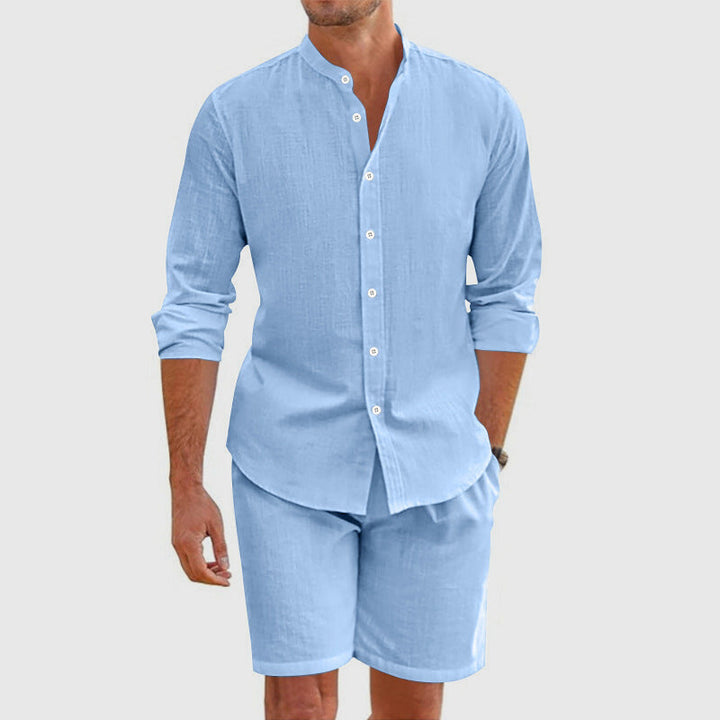 Men's Linen Button Up Shirt and Shorts Co-ord Summer Set