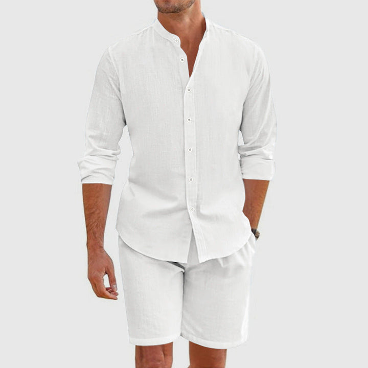 Men's Linen Button Up Shirt and Shorts Co-ord Summer Set