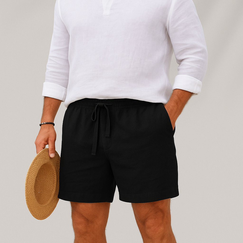Men's Linen Drawstring Shorts Lightweight Beach Casual Summer