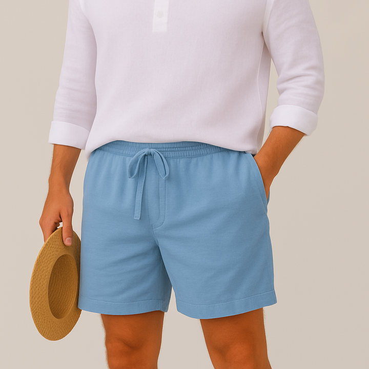 Men's Linen Drawstring Shorts Lightweight Beach Casual Summer