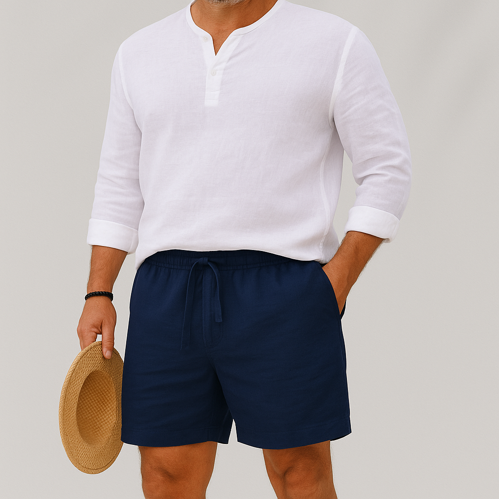 Men's Linen Drawstring Shorts Lightweight Beach Casual Summer