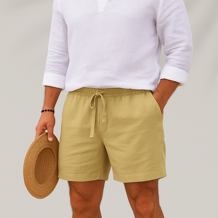 Men's Linen Drawstring Shorts Lightweight Beach Casual Summer