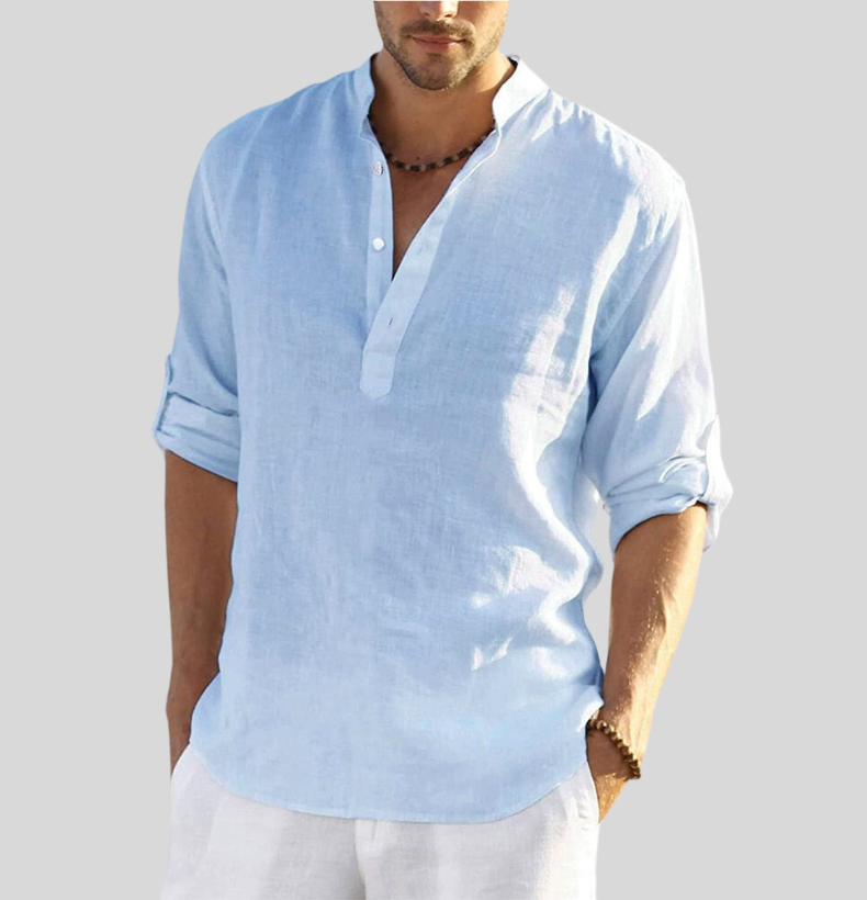 Men's Linen Henley Long Sleeve Button Placket Summer Shirt