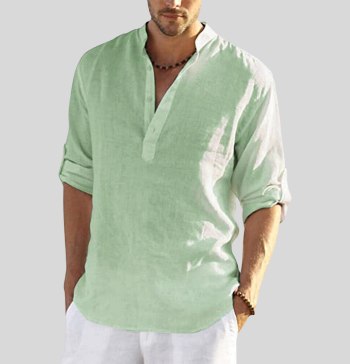 Men's Linen Henley Long Sleeve Button Placket Summer Shirt