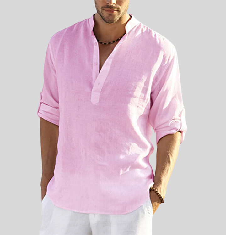Men's Linen Henley Long Sleeve Button Placket Summer Shirt
