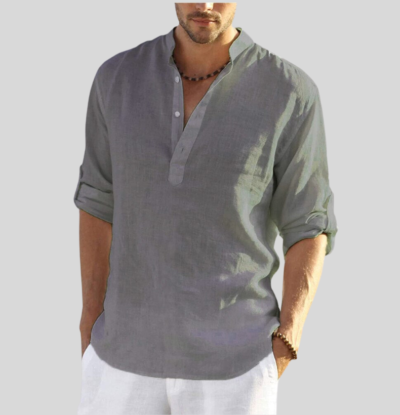 Men's Linen Henley Long Sleeve Button Placket Summer Shirt