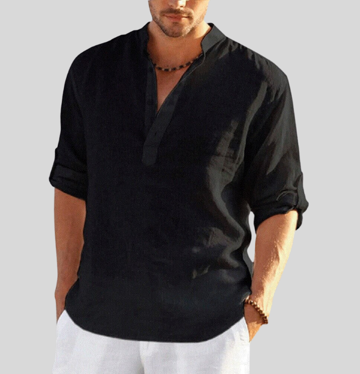 Men's Linen Henley Long Sleeve Button Placket Summer Shirt