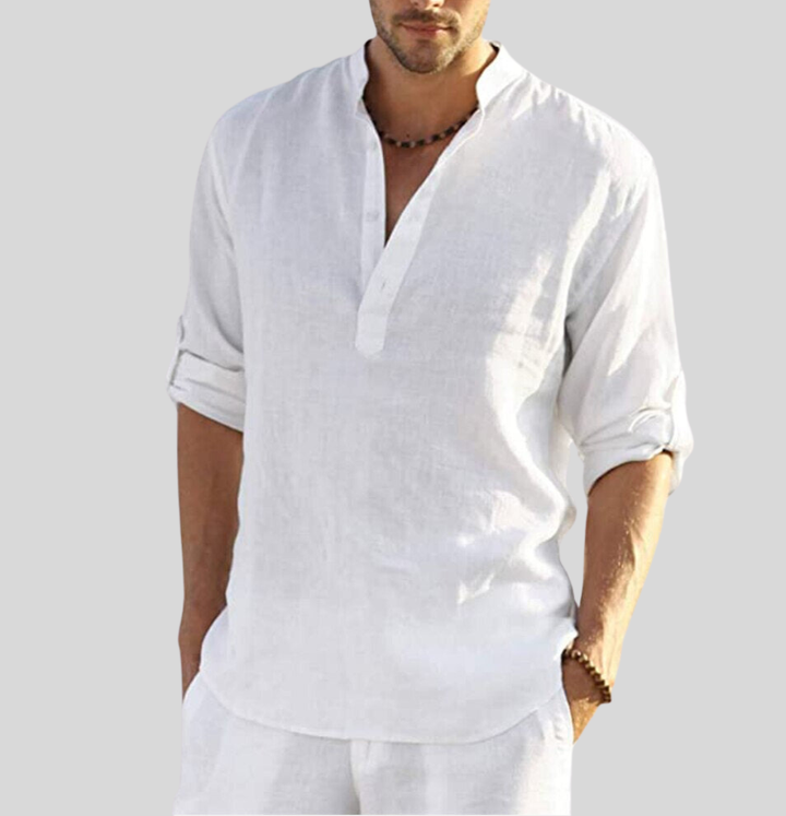 Men's Linen Henley Long Sleeve Button Placket Summer Shirt