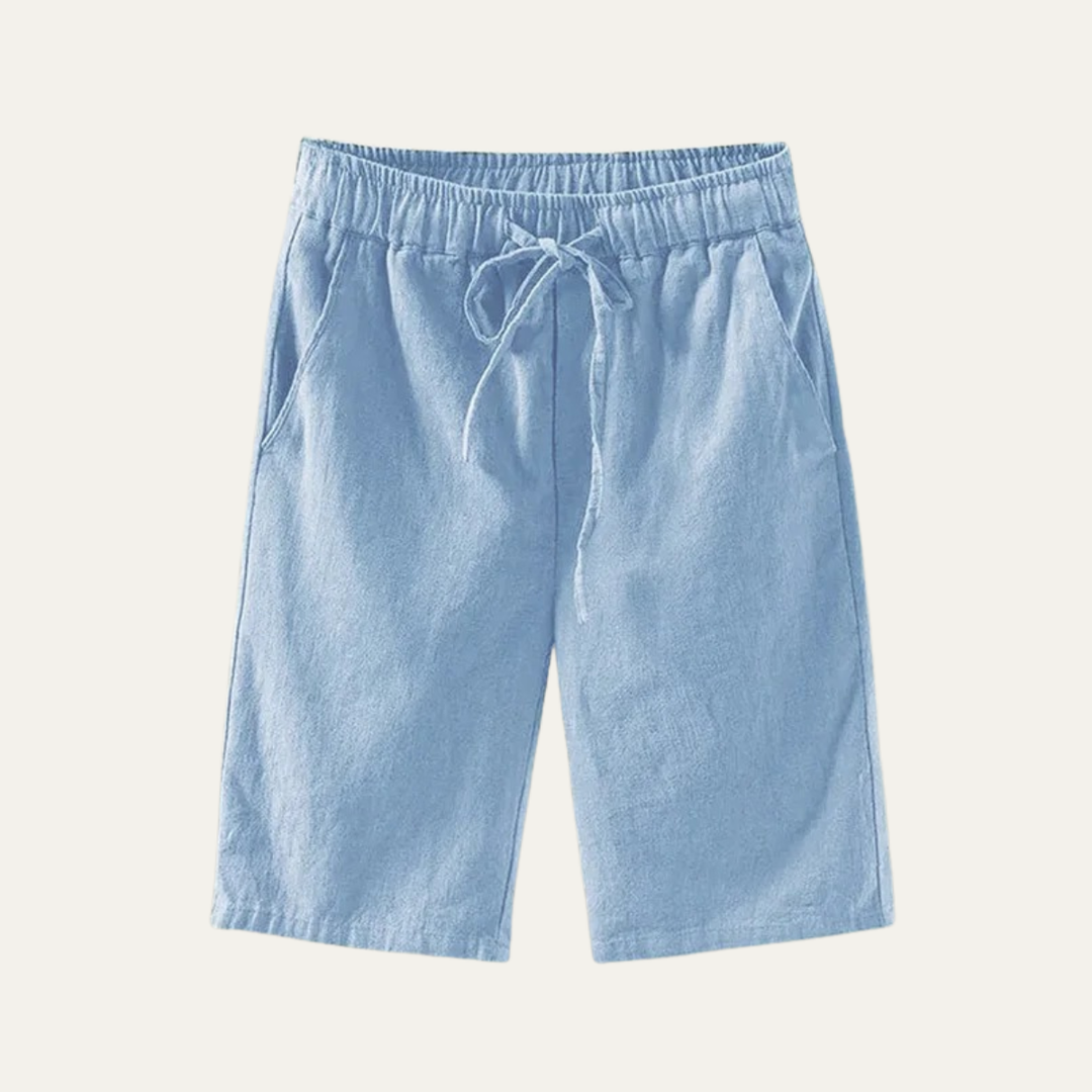 Men's Linen Knee Length Shorts Drawstring Beach Casual Summer