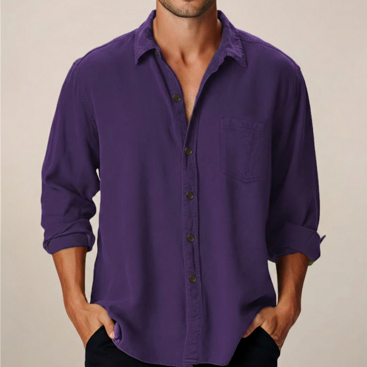 Men's Linen Long Sleeve Button Up Shirt Smart Casual Summer