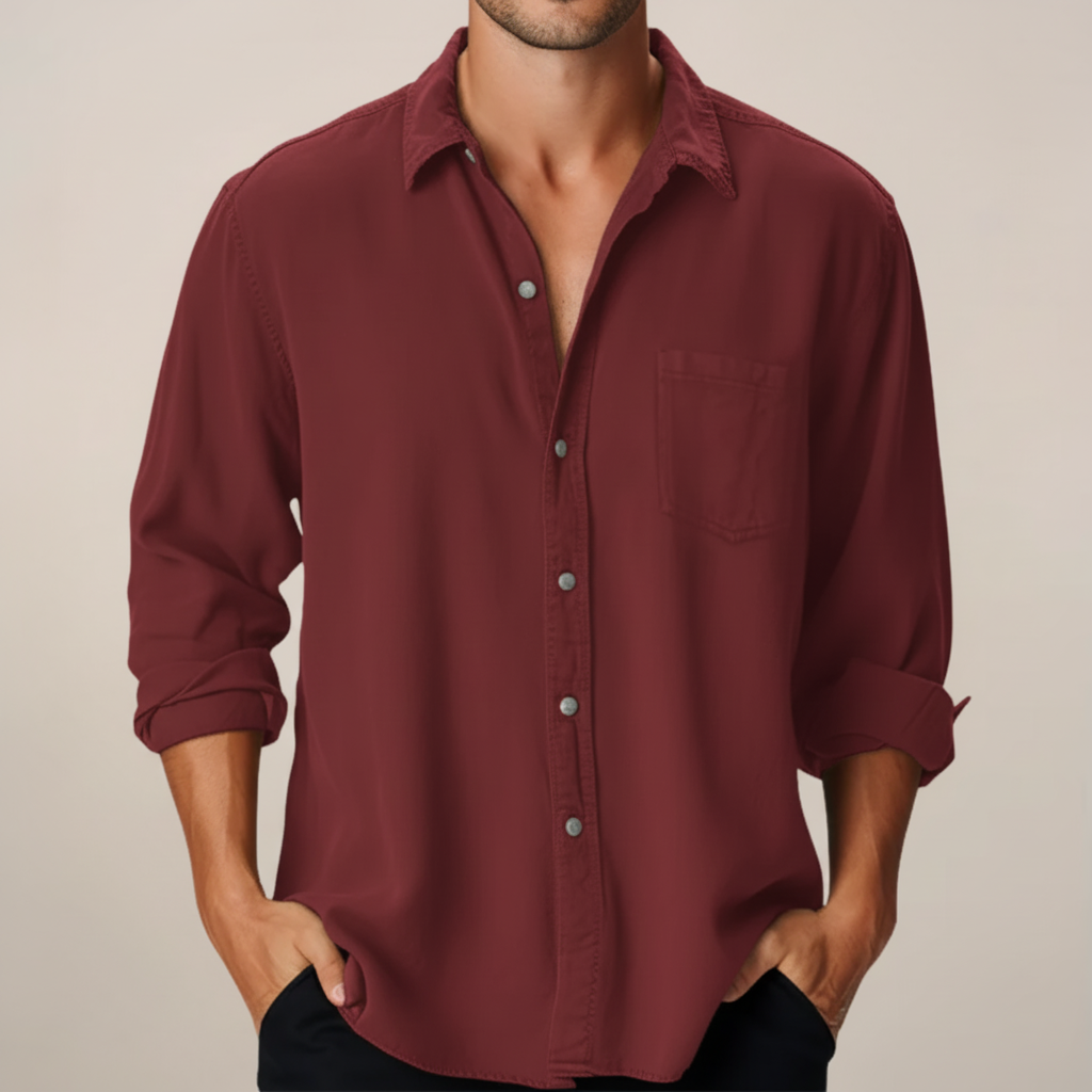 Men's Linen Long Sleeve Button Up Shirt Smart Casual Summer