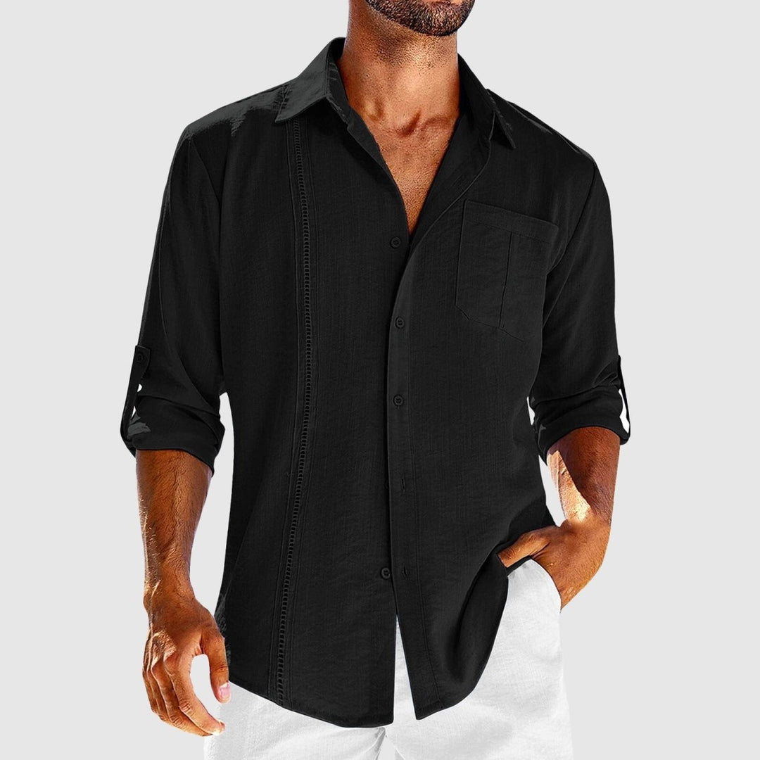 Men's Linen Long Sleeve Shirt, Button-Front Summer Beach Shirt