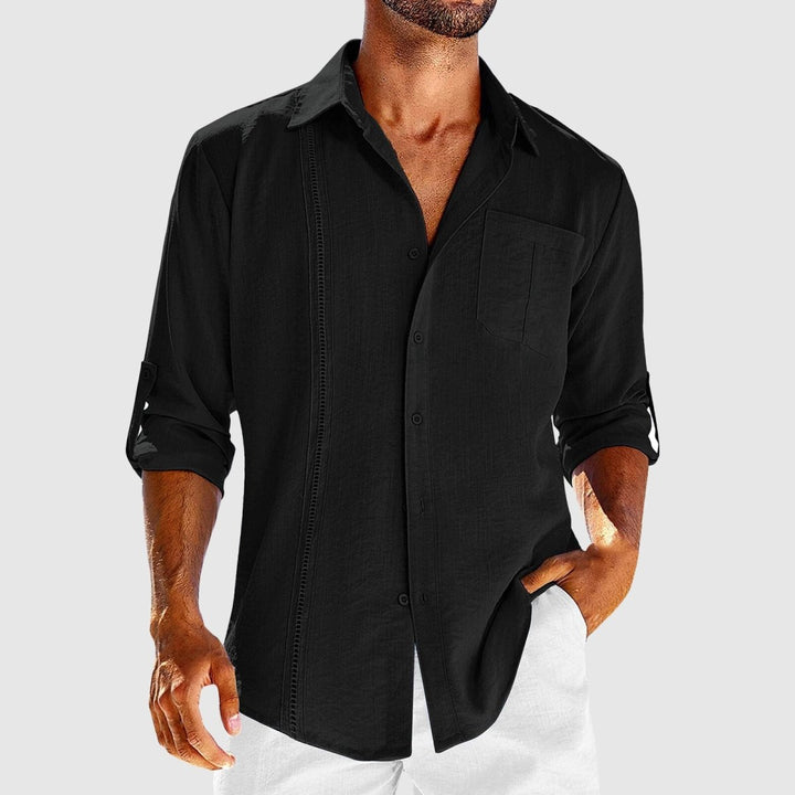 Men's Linen Long Sleeve Shirt, Button-Front Summer Beach Shirt