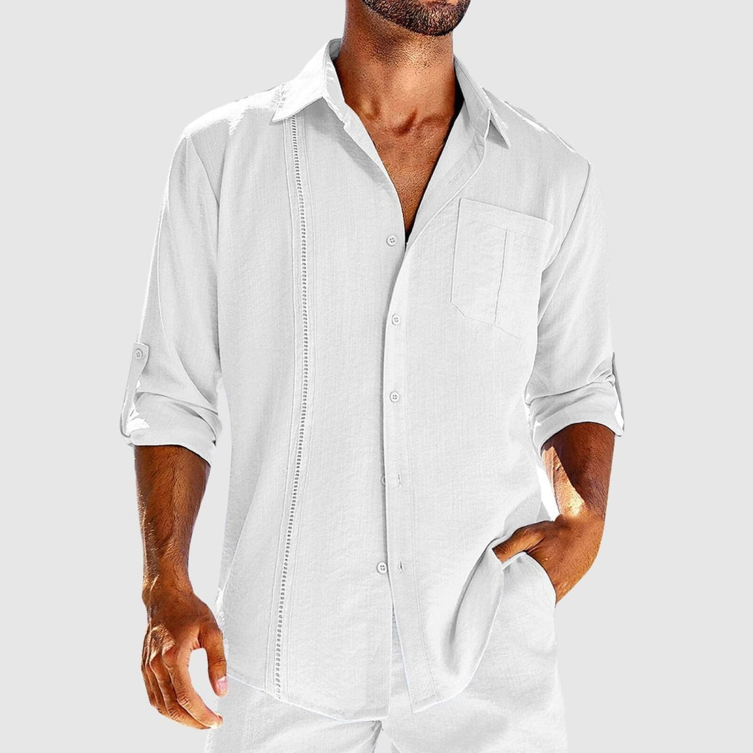 Men's Linen Long Sleeve Shirt, Button-Front Summer Beach Shirt
