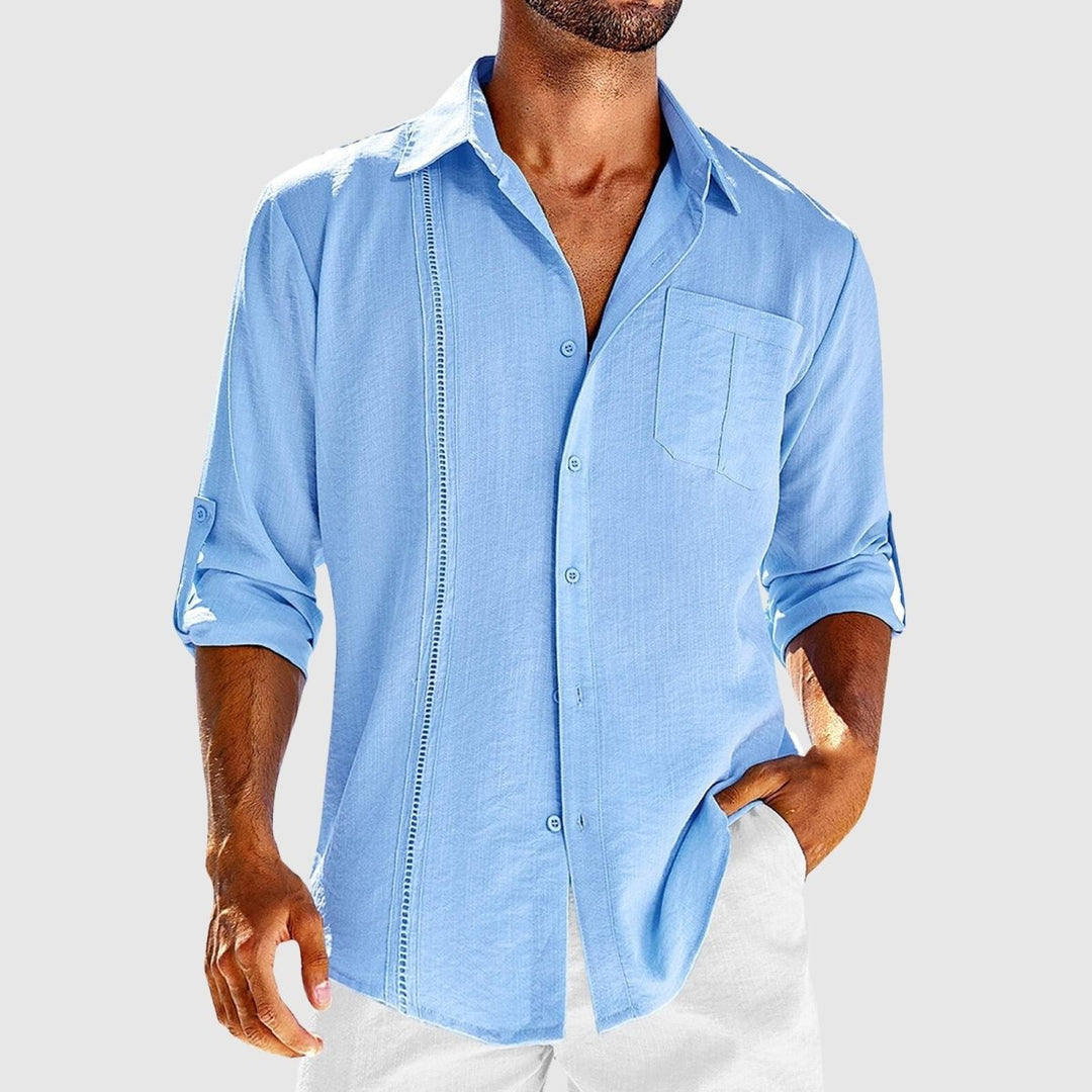 Men's Linen Long Sleeve Shirt, Button-Front Summer Beach Shirt