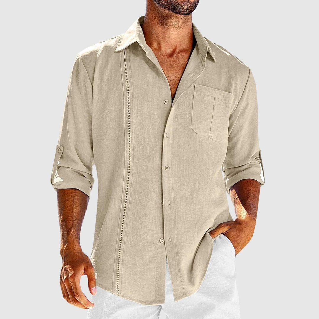 Men's Linen Long Sleeve Shirt, Button-Front Summer Beach Shirt
