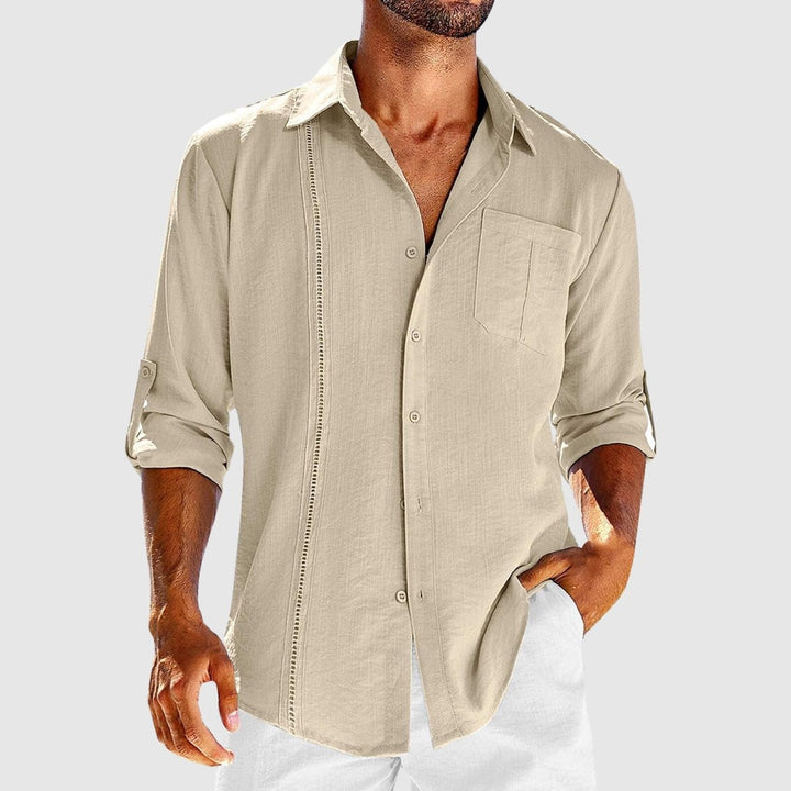 Men's Linen Long Sleeve Shirt, Button-Front Summer Beach Shirt