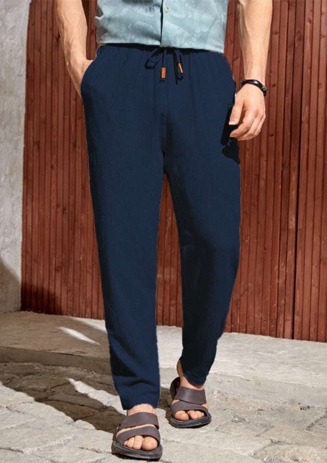 Men's Linen Pants Drawstring Relaxed Straight Leg Summer