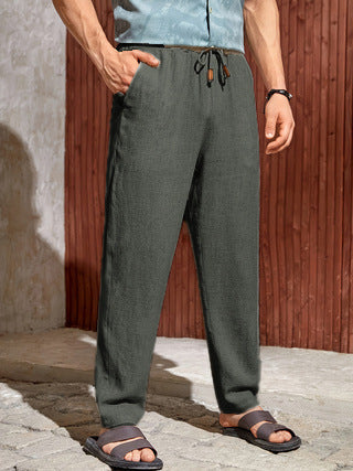 Men's Linen Pants Drawstring Relaxed Straight Leg Summer
