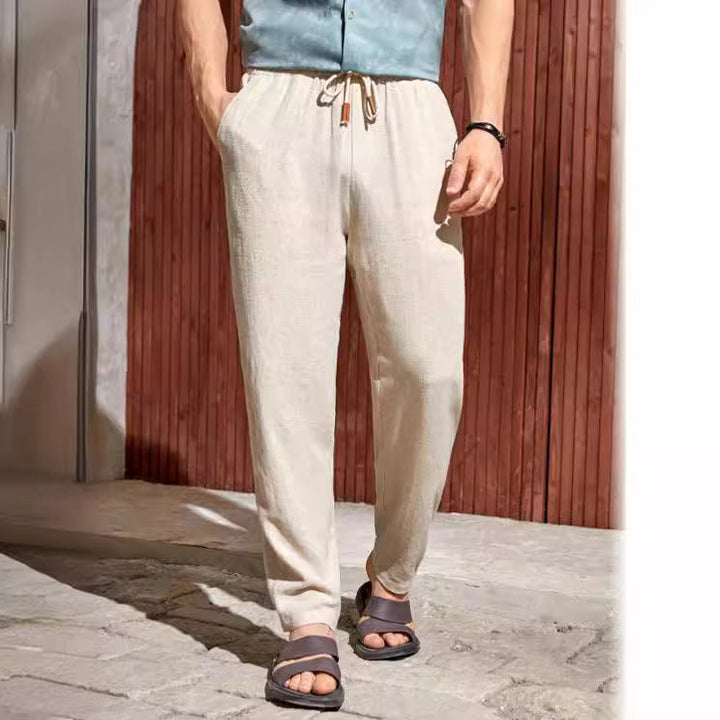 Men's Linen Pants Drawstring Relaxed Straight Leg Summer