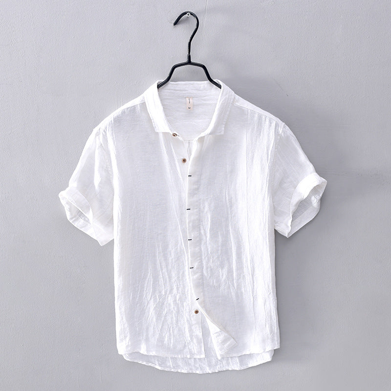 Men's Linen Shirt Short Sleeve Button Up Beach Casual Summer