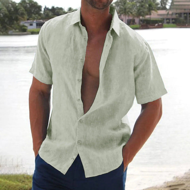 Men's Linen Short Sleeve Camp Collar Button-Up Summer Shirt