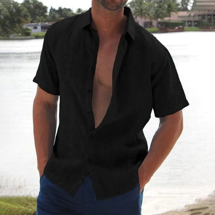 Men's Linen Short Sleeve Camp Collar Button-Up Summer Shirt