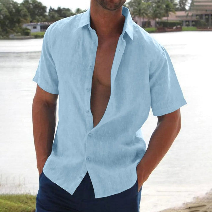 Men's Linen Short Sleeve Camp Collar Button-Up Summer Shirt