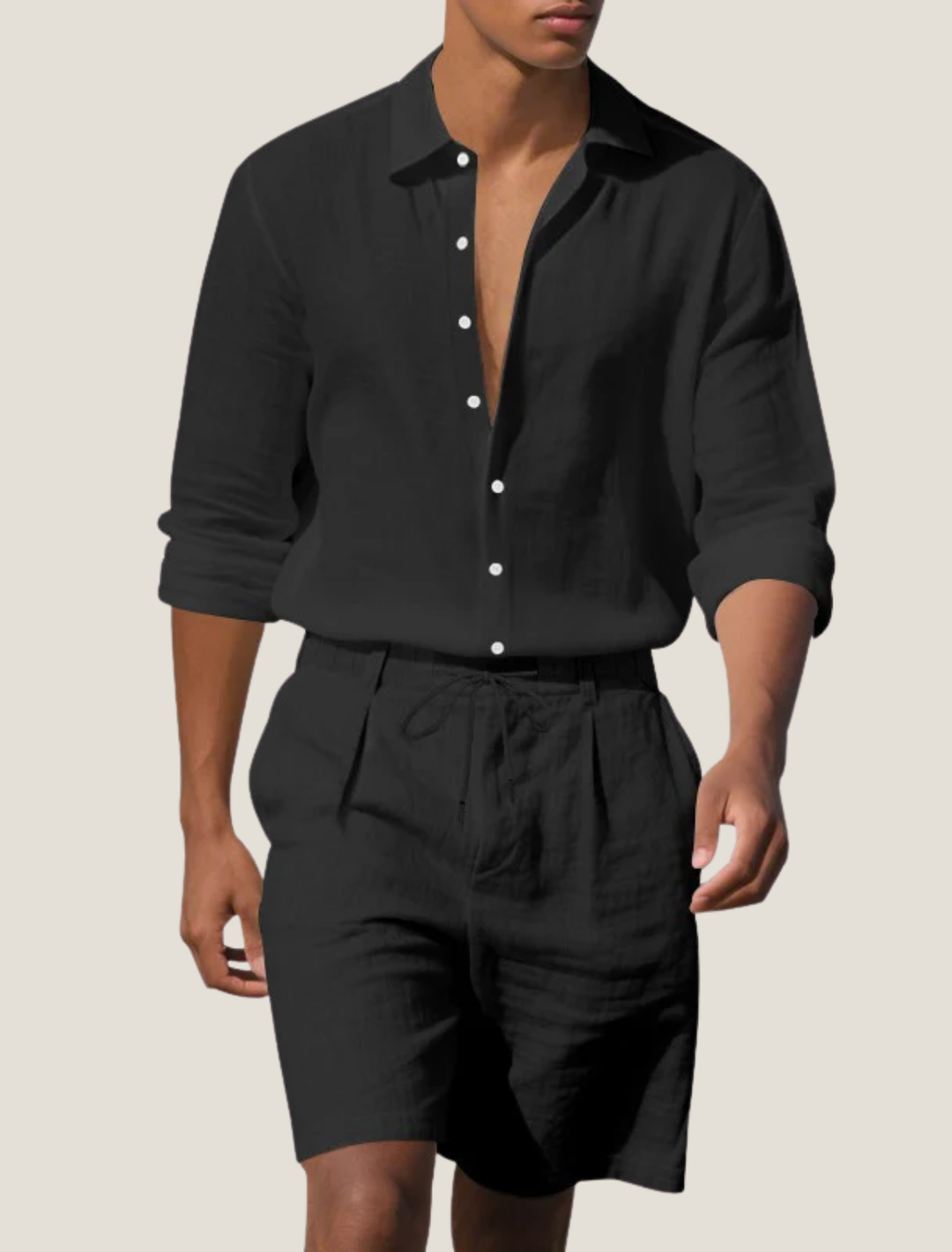 Men's Linen Short Sleeve Shirt and Shorts Beach Set, Summer