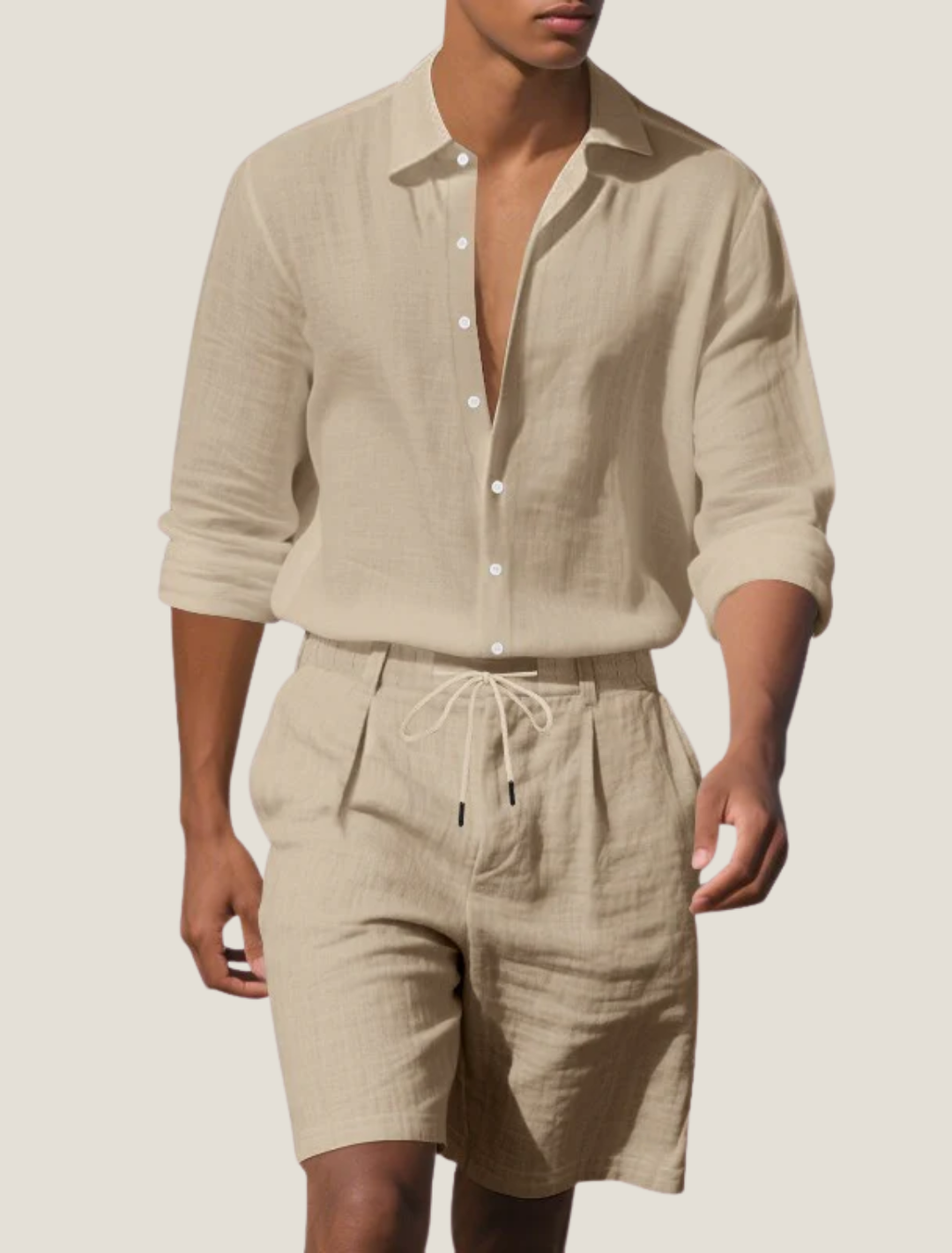 Men's Linen Short Sleeve Shirt and Shorts Beach Set, Summer